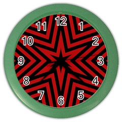 Star Red Kaleidoscope Pattern Color Wall Clocks by Amaryn4rt