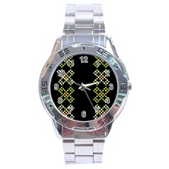 Vintage Pattern Background  Vector Seamless Stainless Steel Analogue Watch