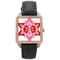 Valentine Heart Love Pattern Rose Gold Leather Watch  by Amaryn4rt