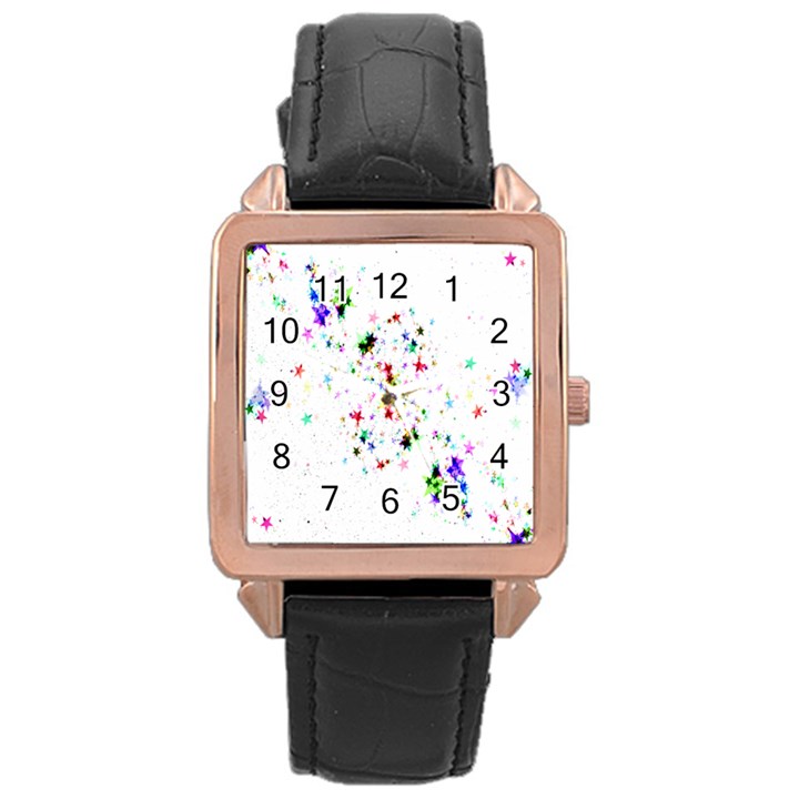 Star Structure Many Repetition Rose Gold Leather Watch 