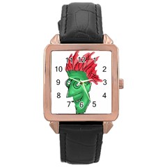 Crazy Man Drawing  Rose Gold Leather Watch 