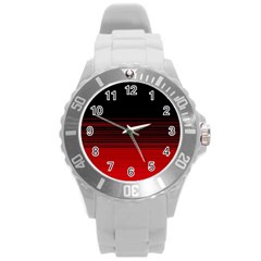 Abstract Of Red Horizontal Lines Round Plastic Sport Watch (l)