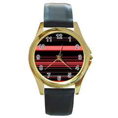 Abstract Of Red Horizontal Lines Round Gold Metal Watch