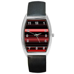 Abstract Of Red Horizontal Lines Barrel Style Metal Watch