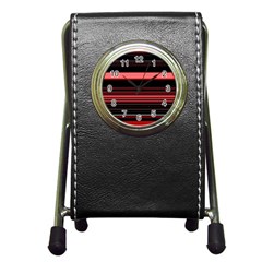 Abstract Of Red Horizontal Lines Pen Holder Desk Clocks