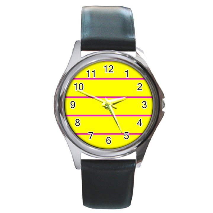 Background Image Horizontal Lines And Stripes Seamless Tileable Magenta Yellow Round Metal Watch