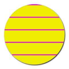 Background Image Horizontal Lines And Stripes Seamless Tileable Magenta Yellow Round Mousepads by Amaryn4rt