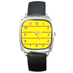 Background Image Horizontal Lines And Stripes Seamless Tileable Magenta Yellow Square Metal Watch by Amaryn4rt