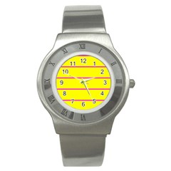 Background Image Horizontal Lines And Stripes Seamless Tileable Magenta Yellow Stainless Steel Watch by Amaryn4rt