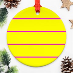 Background Image Horizontal Lines And Stripes Seamless Tileable Magenta Yellow Round Ornament (two Sides) by Amaryn4rt