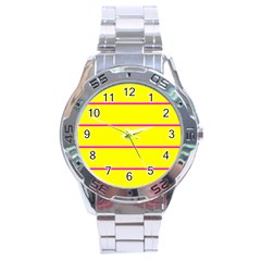 Background Image Horizontal Lines And Stripes Seamless Tileable Magenta Yellow Stainless Steel Analogue Watch by Amaryn4rt