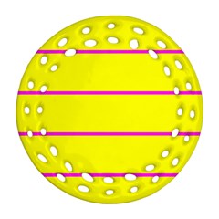 Background Image Horizontal Lines And Stripes Seamless Tileable Magenta Yellow Ornament (round Filigree) by Amaryn4rt