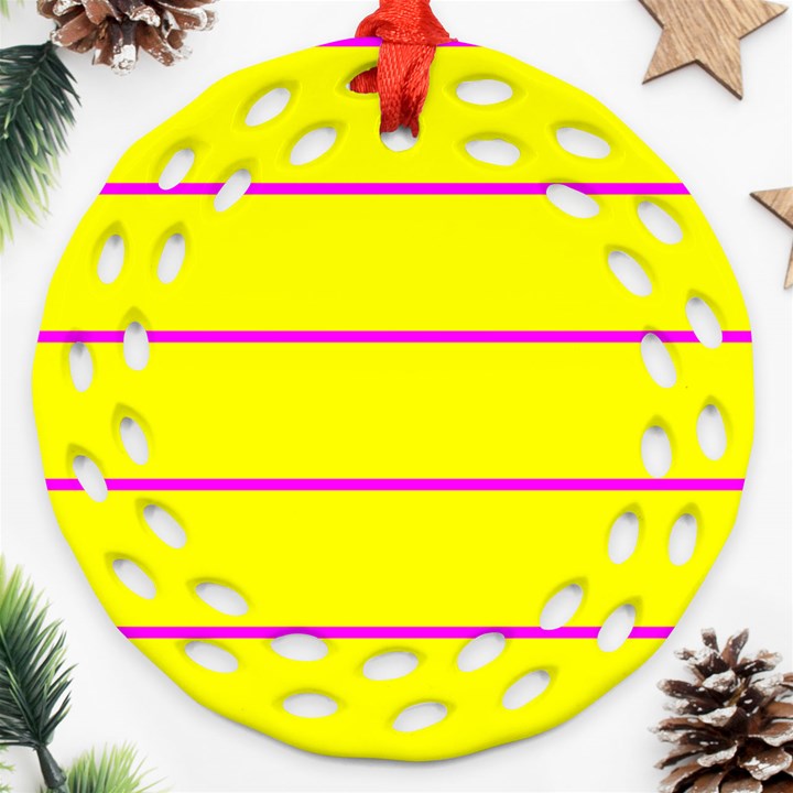 Background Image Horizontal Lines And Stripes Seamless Tileable Magenta Yellow Round Filigree Ornament (Two Sides)