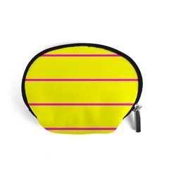 Background Image Horizontal Lines And Stripes Seamless Tileable Magenta Yellow Accessory Pouches (small)  by Amaryn4rt