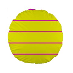 Background Image Horizontal Lines And Stripes Seamless Tileable Magenta Yellow Standard 15  Premium Flano Round Cushions by Amaryn4rt