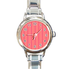 Background Image Vertical Lines And Stripes Seamless Tileable Deep Pink Salmon Round Italian Charm Watch by Amaryn4rt