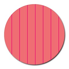 Background Image Vertical Lines And Stripes Seamless Tileable Deep Pink Salmon Round Mousepads by Amaryn4rt