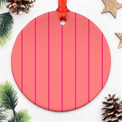 Background Image Vertical Lines And Stripes Seamless Tileable Deep Pink Salmon Ornament (round) by Amaryn4rt