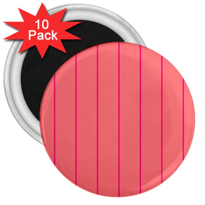 Background Image Vertical Lines And Stripes Seamless Tileable Deep Pink Salmon 3  Magnets (10 pack) 