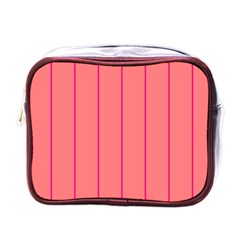 Background Image Vertical Lines And Stripes Seamless Tileable Deep Pink Salmon Mini Toiletries Bags by Amaryn4rt