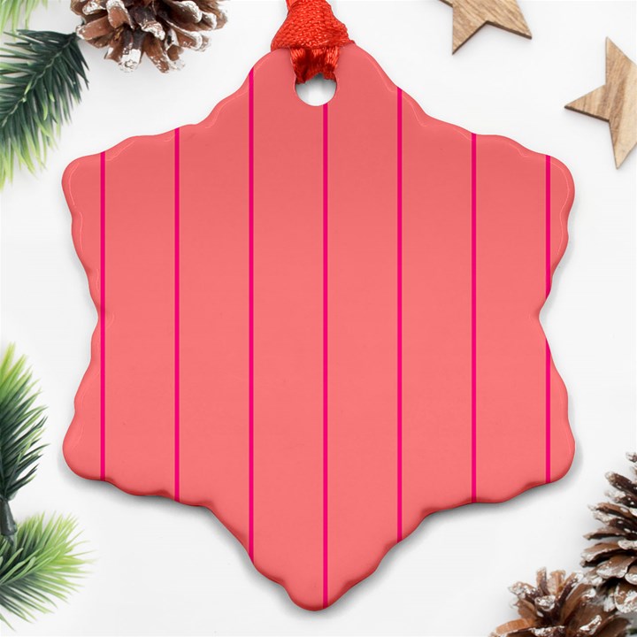 Background Image Vertical Lines And Stripes Seamless Tileable Deep Pink Salmon Snowflake Ornament (Two Sides)