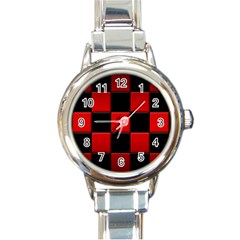 Black And Red Backgrounds Round Italian Charm Watch by Amaryn4rt