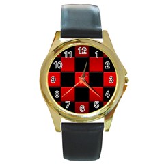 Black And Red Backgrounds Round Gold Metal Watch by Amaryn4rt