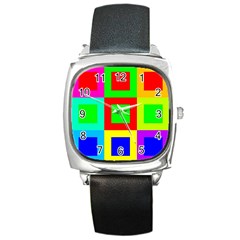 Colors Purple And Yellow Square Metal Watch