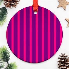 Deep Pink And Black Vertical Lines Ornament (round)