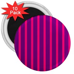 Deep Pink And Black Vertical Lines 3  Magnets (10 Pack) 