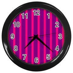 Deep Pink And Black Vertical Lines Wall Clocks (black)