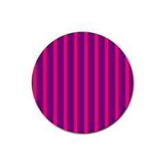 Deep Pink And Black Vertical Lines Rubber Round Coaster (4 Pack) 