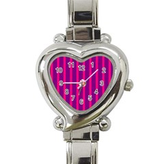 Deep Pink And Black Vertical Lines Heart Italian Charm Watch by Amaryn4rt