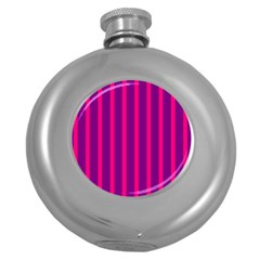 Deep Pink And Black Vertical Lines Round Hip Flask (5 Oz)