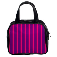 Deep Pink And Black Vertical Lines Classic Handbags (2 Sides) by Amaryn4rt