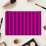 Deep Pink And Black Vertical Lines Cosmetic Bag (Large)  Front