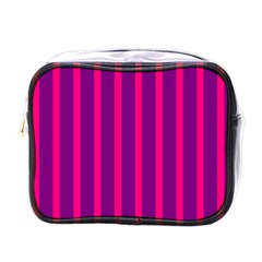 Deep Pink And Black Vertical Lines Mini Toiletries Bags