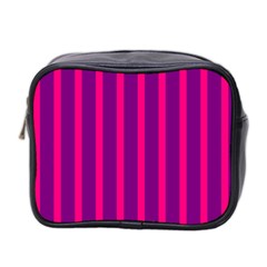 Deep Pink And Black Vertical Lines Mini Toiletries Bag 2-side