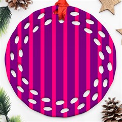 Deep Pink And Black Vertical Lines Round Filigree Ornament (two Sides)