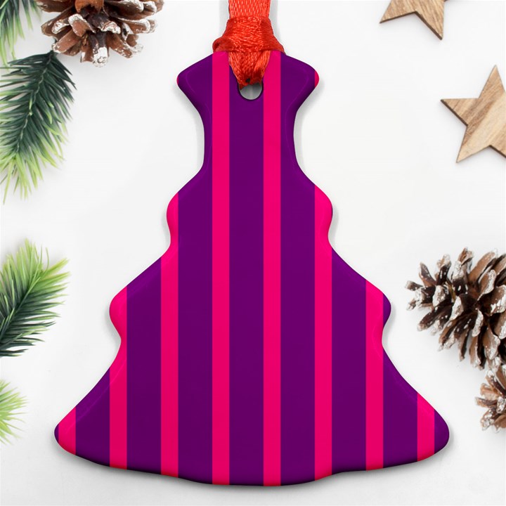 Deep Pink And Black Vertical Lines Christmas Tree Ornament (Two Sides)