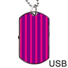 Deep Pink And Black Vertical Lines Dog Tag Usb Flash (one Side) by Amaryn4rt