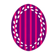 Deep Pink And Black Vertical Lines Oval Filigree Ornament (two Sides)