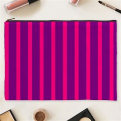 Deep Pink And Black Vertical Lines Cosmetic Bag (xxxl) 