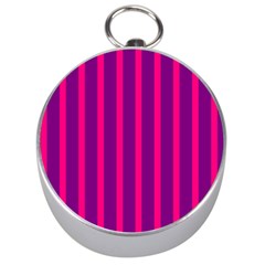 Deep Pink And Black Vertical Lines Silver Compasses by Amaryn4rt