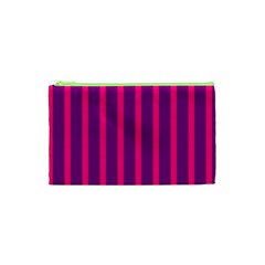 Deep Pink And Black Vertical Lines Cosmetic Bag (xs) by Amaryn4rt