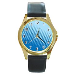 Blue Dot Pattern Round Gold Metal Watch