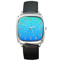 Blue Seamless Black Hexagon Pattern Square Metal Watch by Amaryn4rt