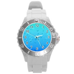 Blue Seamless Black Hexagon Pattern Round Plastic Sport Watch (l)