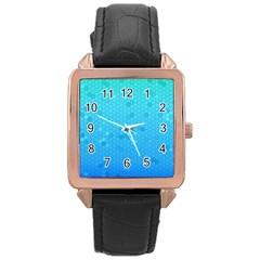 Blue Seamless Black Hexagon Pattern Rose Gold Leather Watch 