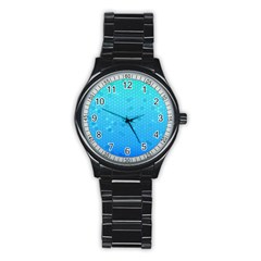 Blue Seamless Black Hexagon Pattern Stainless Steel Round Watch